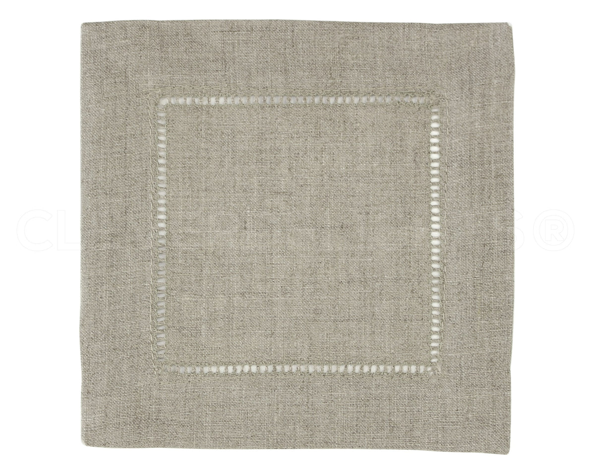 CleverDelights 20 Hemstitch Dinner Napkins - Linen/Cotton - Cream