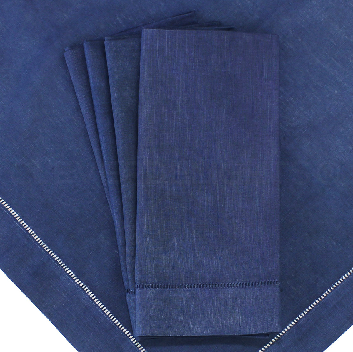 Cloth Napkins Set of 12 Navy Cotton Dinner Napkins Hemstitch Linen