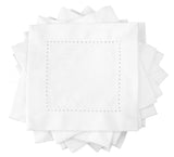 6" Heavyweight Hemstitch Cocktail Napkins - 70% Cotton / 30% Linen Blend - White