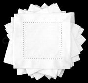 6" Heavyweight Hemstitch Cocktail Napkins - 100% Cotton - White