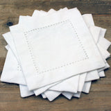 6" Heavyweight Hemstitch Cocktail Napkins - 70% Cotton / 30% Linen Blend - White