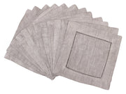 6" Hemstitch Cocktail Napkins - 100% Linen - Gray Stone