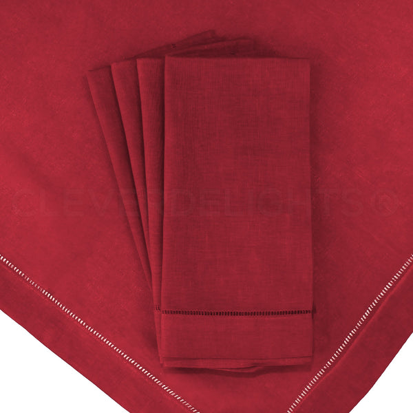 Hemstitched Dinner Napkins Burgundy (Set of 4)