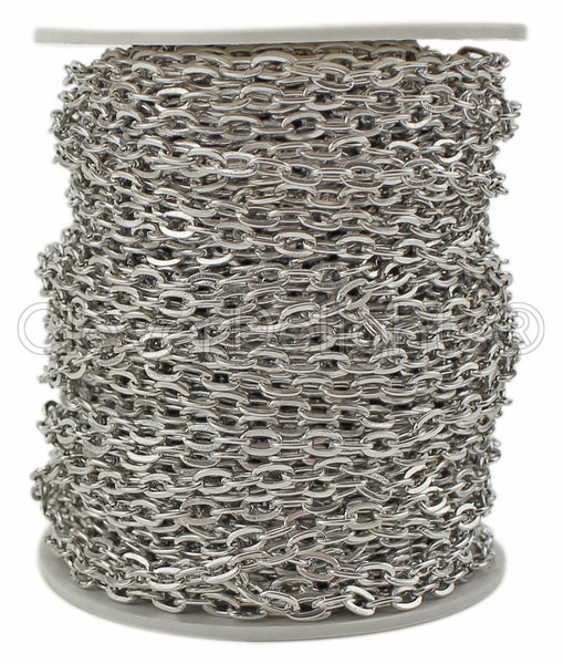 CleverDelights Bulk Cable Chain - 4x6mm Link - Platinum Color